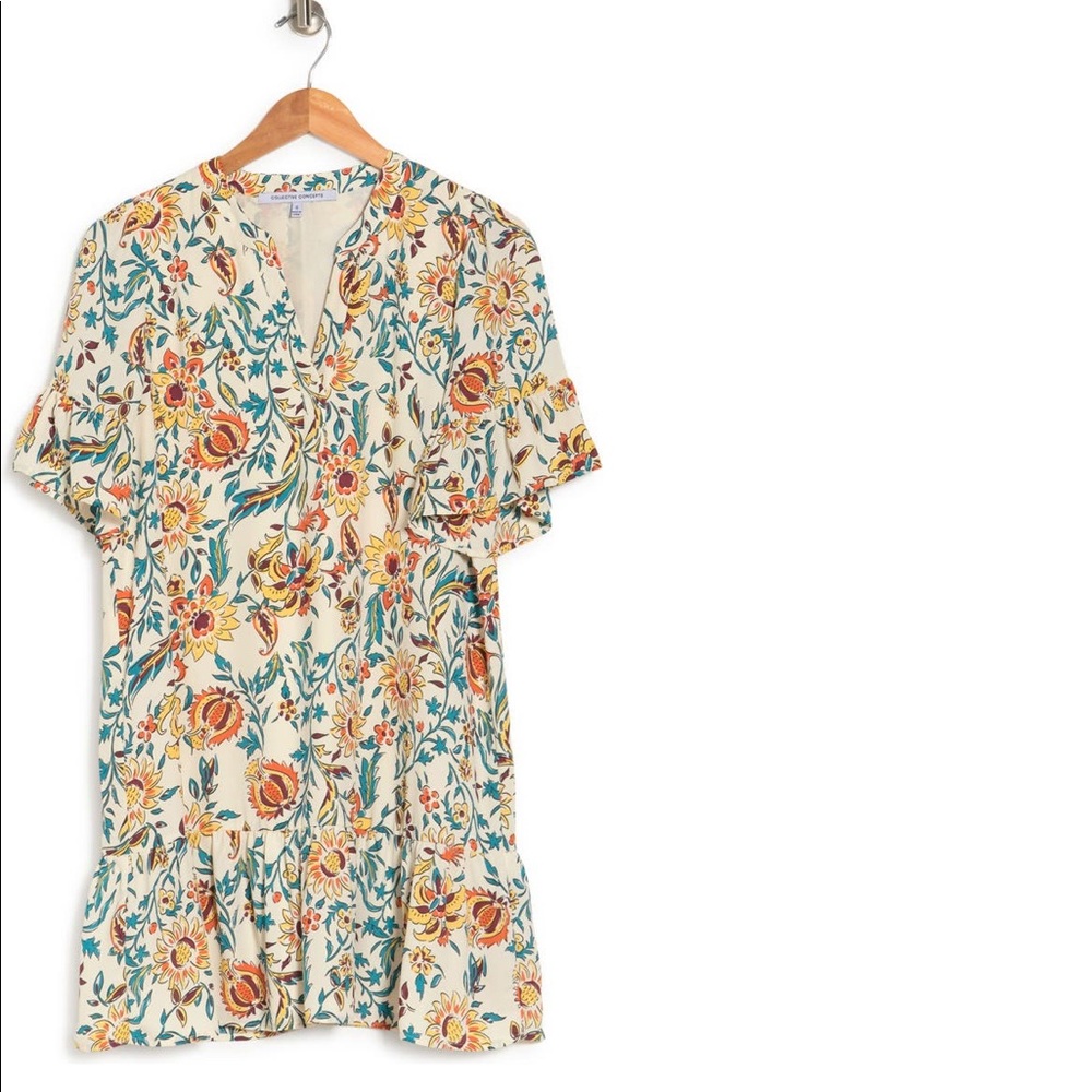 Ruffle sleeve paisley print dress.